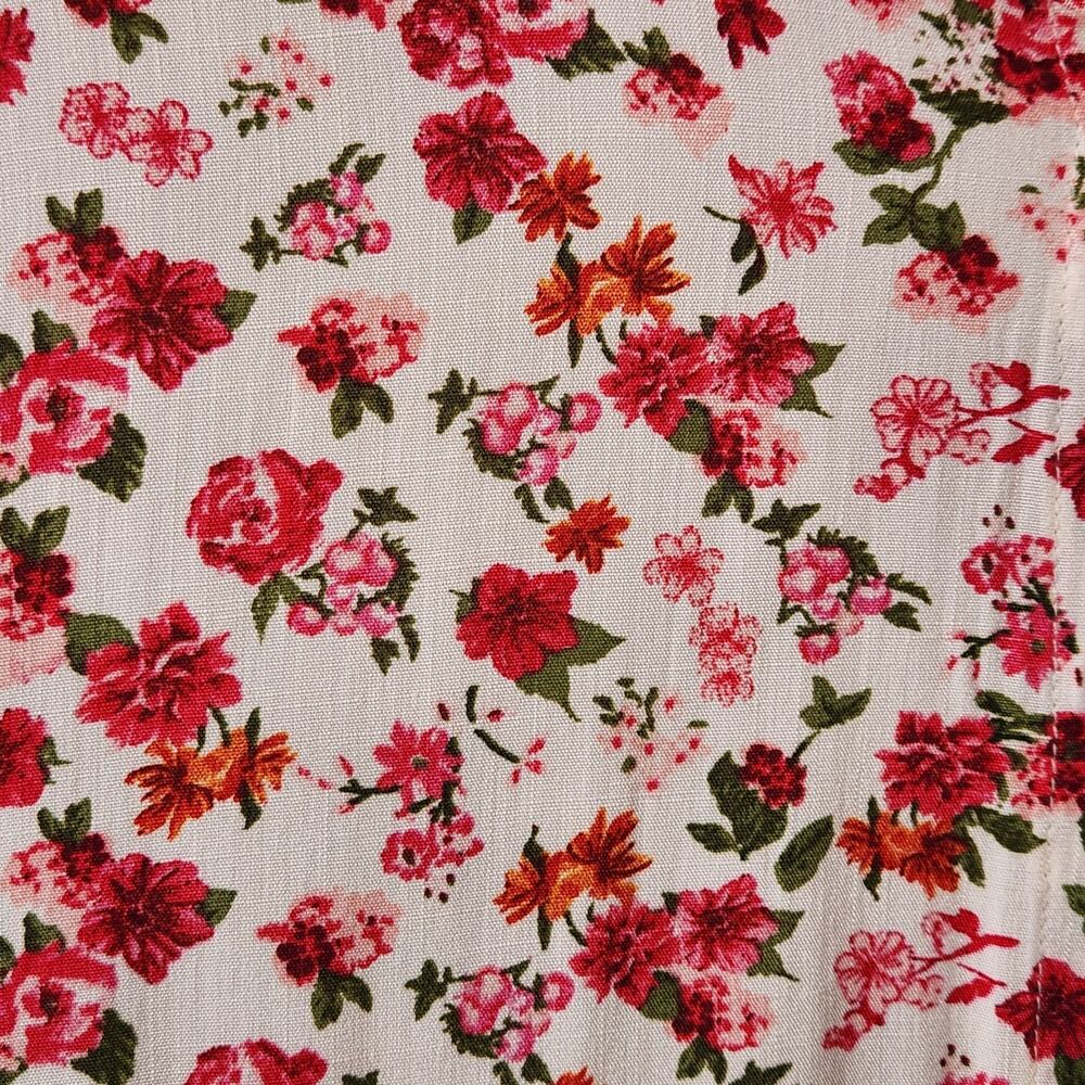 Size Small Red Pink Mini Floral Soft Button Up Blouse Feminine Romantic Top - Picture 6 of 7